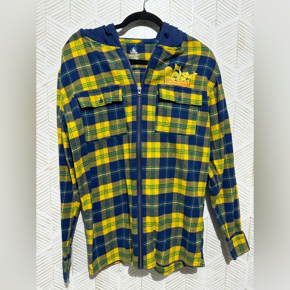 Disney XS The Three Caballeros Flannel Zip Up Hoodie Yellow Blue Donald Duck - Picture 2 of 8